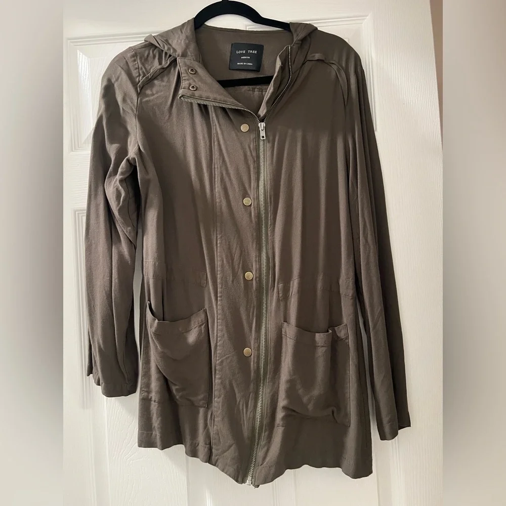 Love Tree Olive Hooded Utility Jacket - Picture 1 of 5